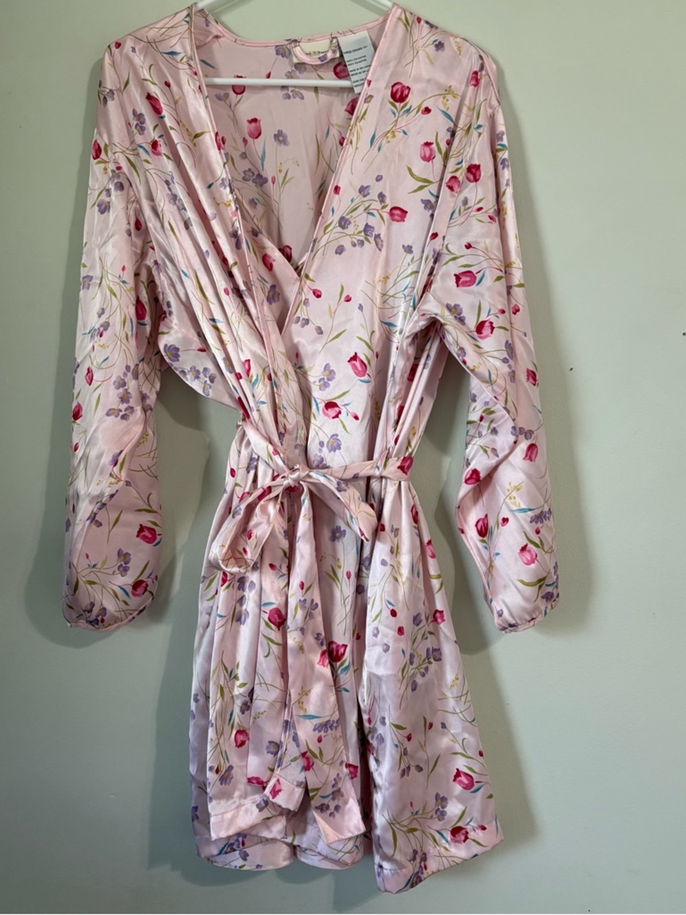 Jaclyn Smith Vintage Pink Floral Wrap Robe & Nightgown Set Size Large